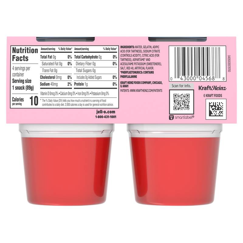 Jell-O Sugar Free Strawberry Jello Cups, 4ct