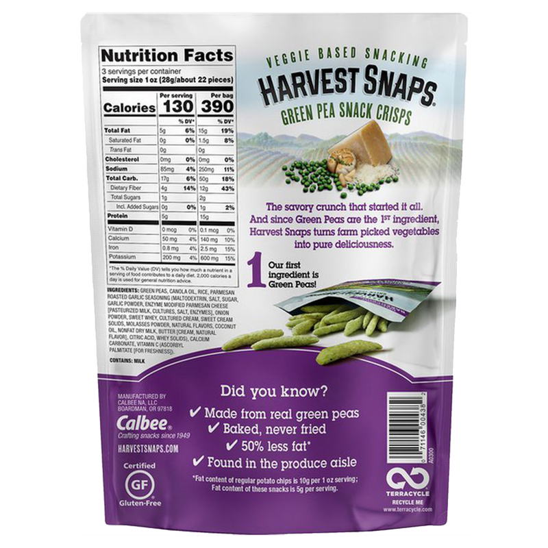 Harvest Snaps Crisps Parmesan Roasted Garlic 3oz Bag