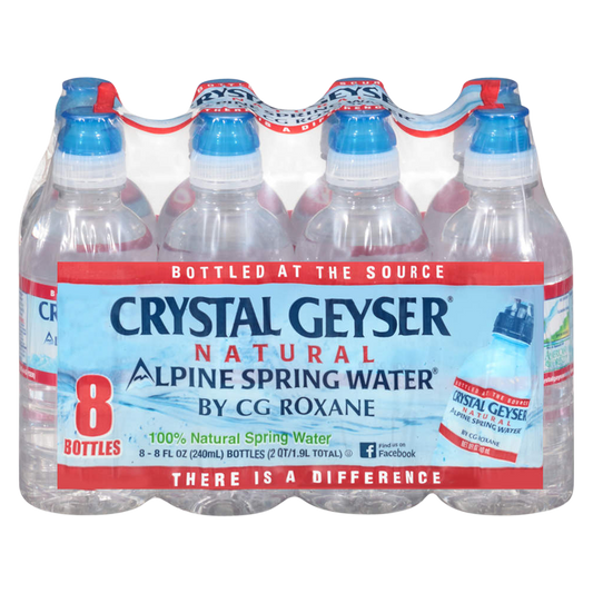 Crystal Geyser Spring Water Sports Cap Bottles 8pk 7.5oz