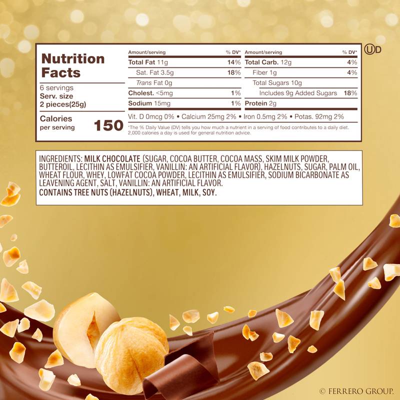 Ferrero Rocher Fine Hazelnut Milk Chocolate, 12 Count, Pack of 6 Individually Wrapped Chocolate Candy Gift Boxes, 5.3 oz