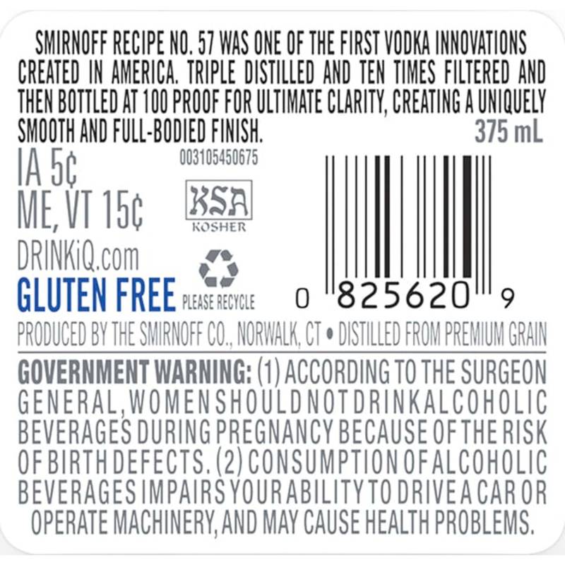 Smirnoff Vodka 100pf 375ml