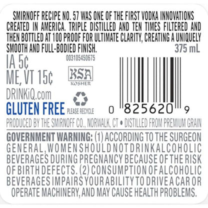 Smirnoff Vodka 100pf 375ml