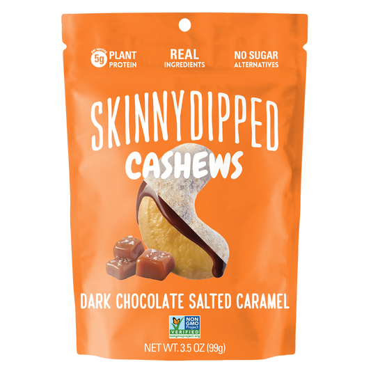 SkinnyDipped Dark Chocolate Caramel Covered Cashews 3.5oz