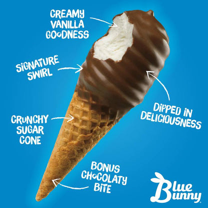 Blue Bunny Mini Swirls Vanilla Cones, Frozen Dessert, 8 Pack