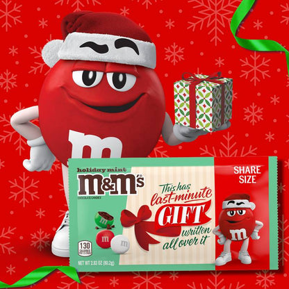 M&M'S Mint Chocolate Holiday Message Christmas Candy, Share Size, 2.83 oz