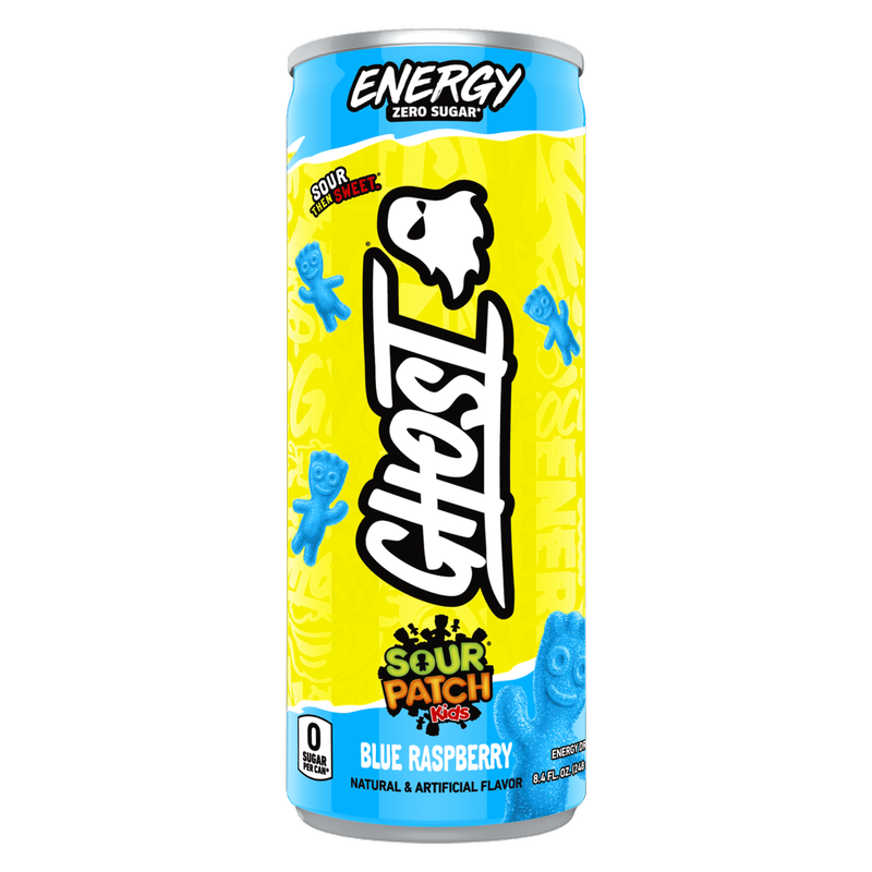 GHOST ENERGY Zero Sugar Sour Patch Kids Variety Pack Blue Rasberry and Redberry 4pk 8.4oz Can