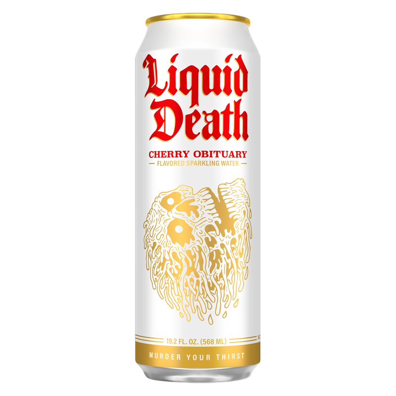 Liquid Death Sparkling Water Cherry Obituary 19.2oz King Size Can