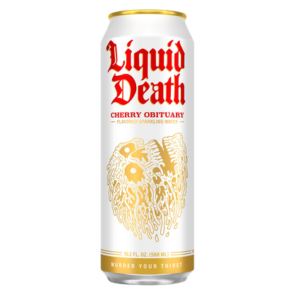 Liquid Death Sparkling Water Cherry Obituary 19.2oz King Size Can