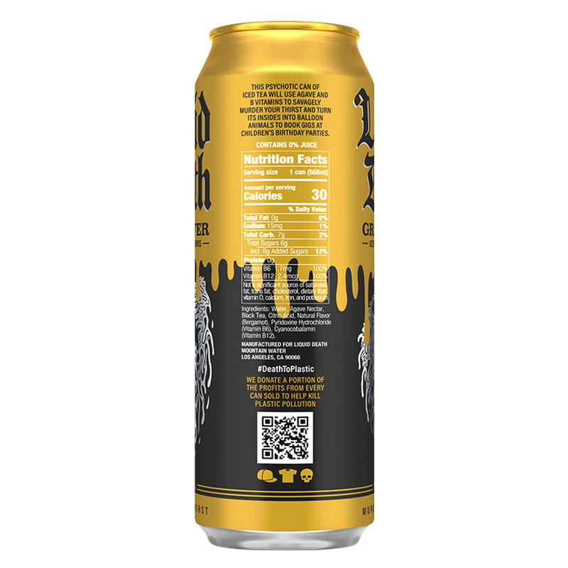 Liquid Death Iced Tea Grim Leafer 19.2oz King Size Can