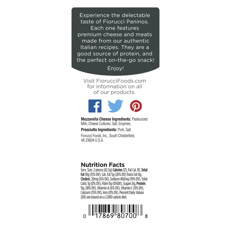 Fiorucci Panino Prosciutto & Mozzarella Cheese Snack Pack - 2ct/1.5oz