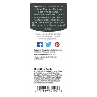 Fiorucci Panino Prosciutto & Mozzarella Cheese Snack Pack - 2ct/1.5oz