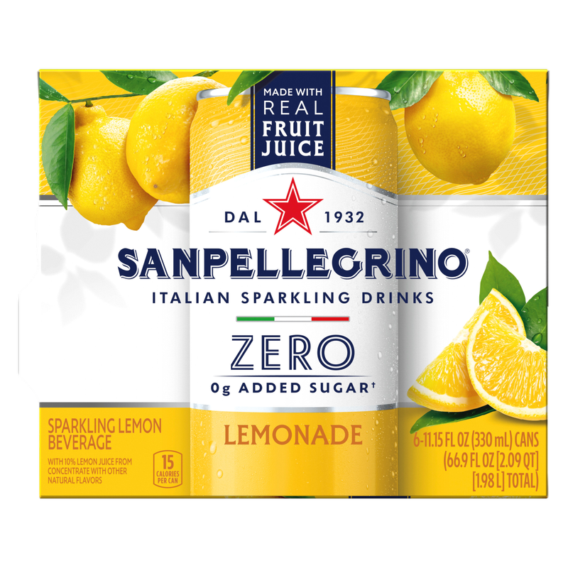 San Pellegrino Zero Sugar Lemonade Italian Sparkling Drink 6pk 11.15oz Btl