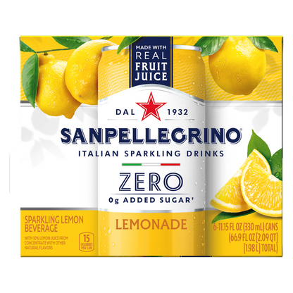San Pellegrino Zero Sugar Lemonade Italian Sparkling Drink 6pk 11.15oz Btl