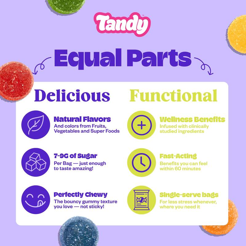 Tandy Stress Heads, Sour Fruit Flavored Gummies with GABA, 1.4oz