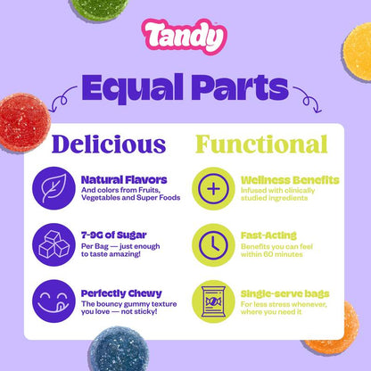 Tandy Stress Heads, Sour Fruit Flavored Gummies with GABA, 1.4oz