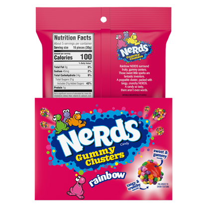 NERDS Gummy Clusters, Candy, Rainbow, Crunchy and Gummy, 5 oz