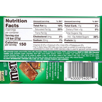 M&M's Crispy Mint Milk Chocolate Bar 3.8oz