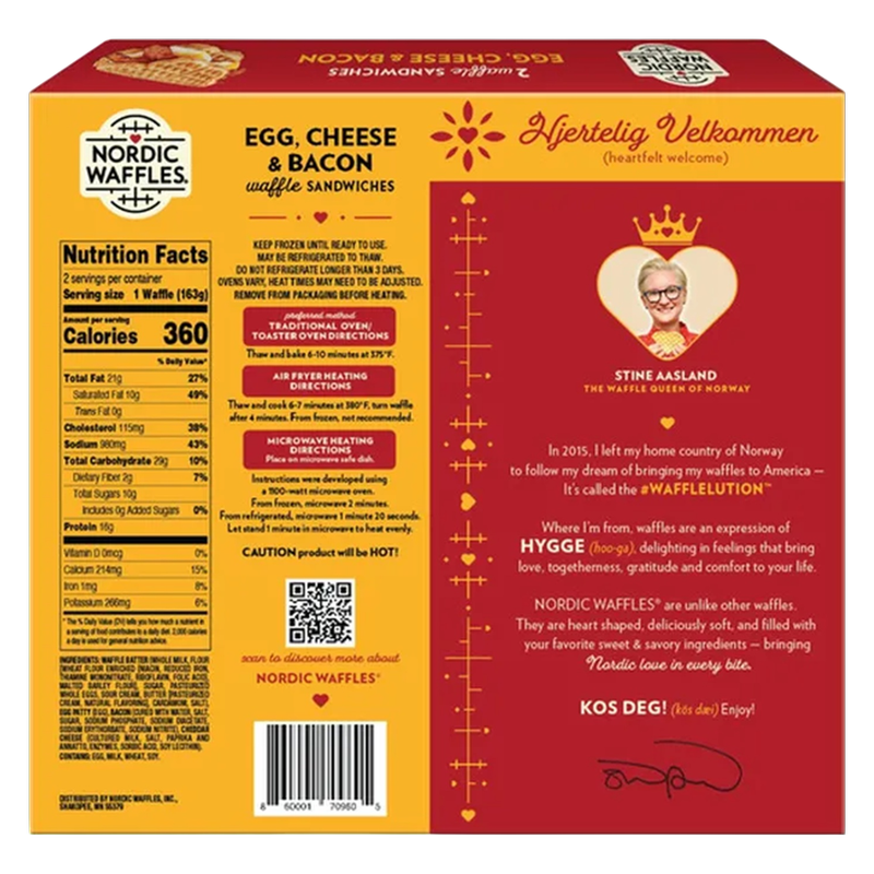 Nordic Waffles Bacon, Egg & Cheese Waffle Sandwich 2ct