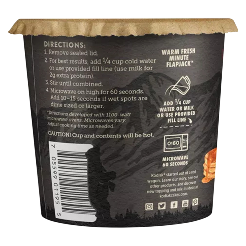 Kodiak Power Cakes Flapjack on the Go Buttermilk & Maple Pancake Cup, 2.15oz.