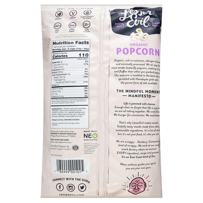 LesserEvil Himalayan Sweetness Organic Popcorn 7oz
