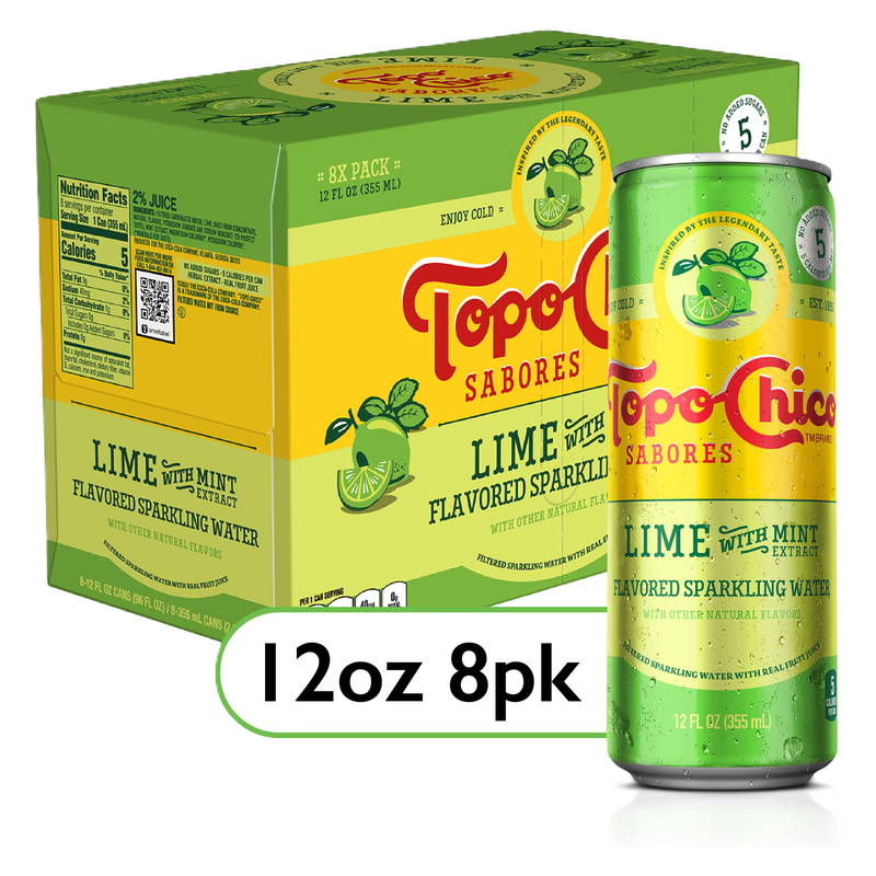 Topo Chico Sabores Lime with Mint Extract Flavored Sparkling Water 8pk 12oz Can