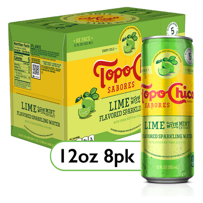 Topo Chico Sabores Lime with Mint Extract Flavored Sparkling Water 8pk 12oz Can