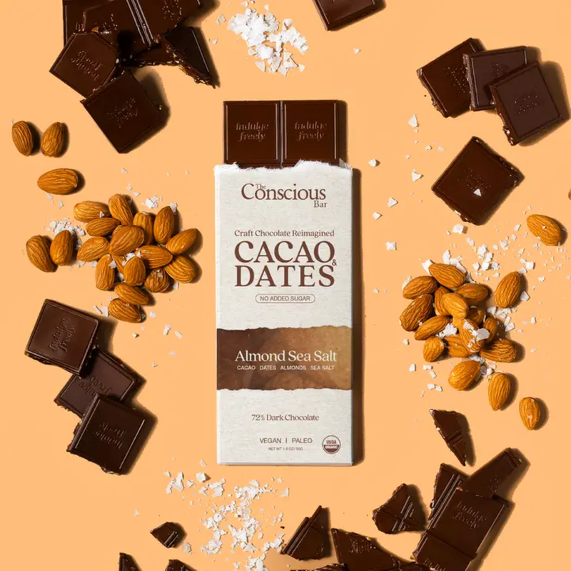 The Concious Bar Date Sweetened Dark Chocolate - Almond Sea Salt, 1.8 oz