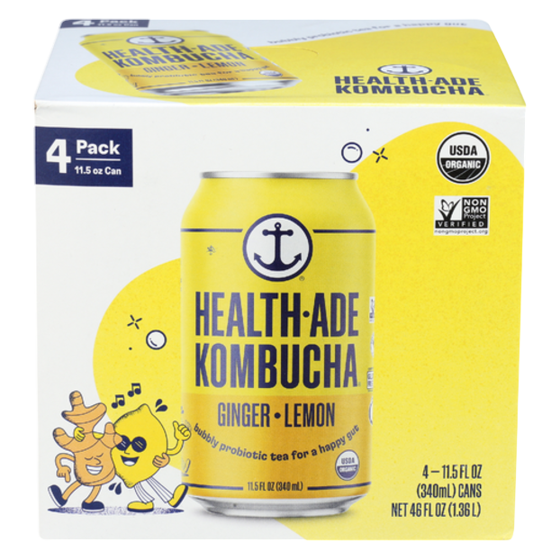 Health-Ade Ginger Lemon Kombucha 4pk 11.5oz Can