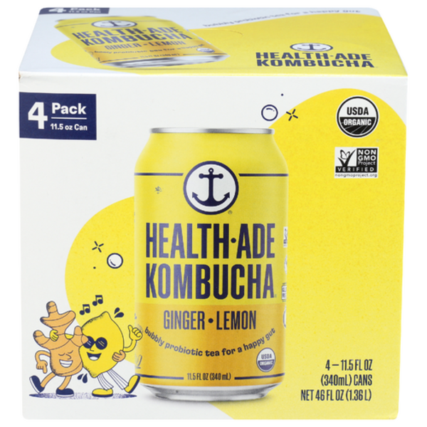 Health-Ade Ginger Lemon Kombucha 4pk 11.5oz Can