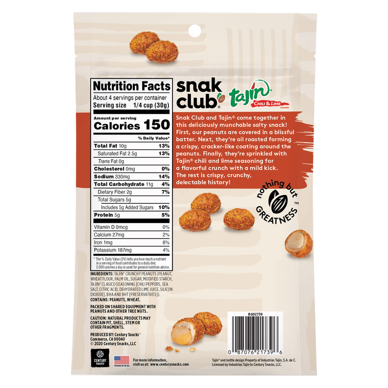 Snak Club Tajin Crunchy Peanuts, 4oz