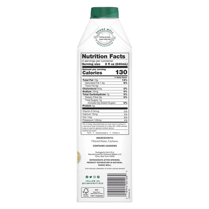 Elmhurst Unsweetened Cashew Milk 32oz Ctn