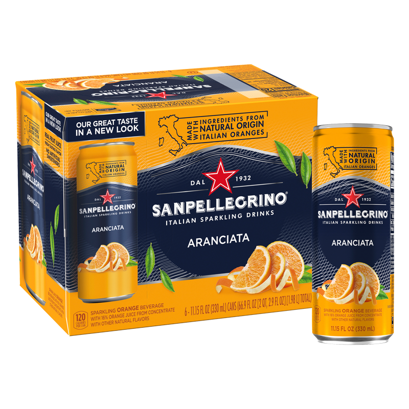 San Pellegrino Italian Sparkling Drink Aranciata Orange 6pk 330ml Can