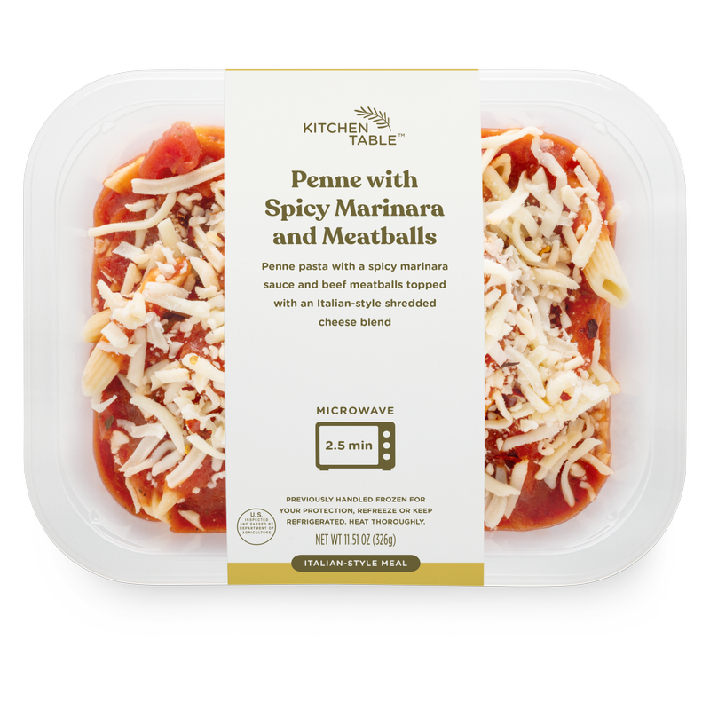 Kitchen Table Penne with Spicy Marinara and Meatballs