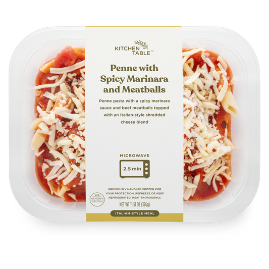 Kitchen Table Penne with Spicy Marinara and Meatballs