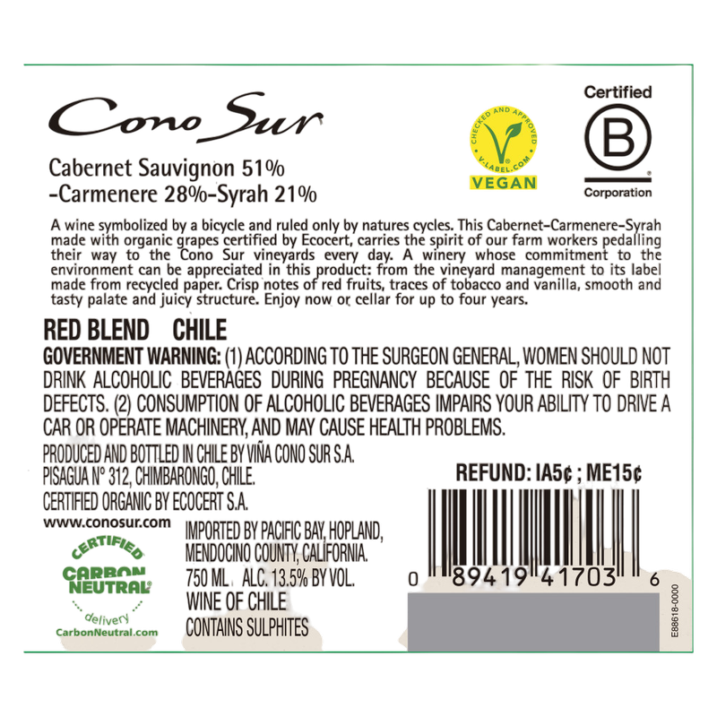 Cono Sur Organic Red Blend 750ml