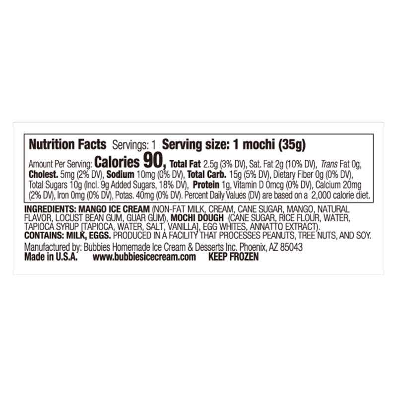 Bubbies Hawaii Mango Mochi Ice Cream Individually Wrapped 1ct