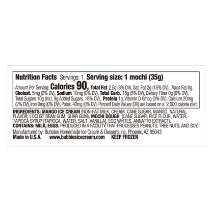 Bubbies Hawaii Mango Mochi Ice Cream Individually Wrapped 1ct