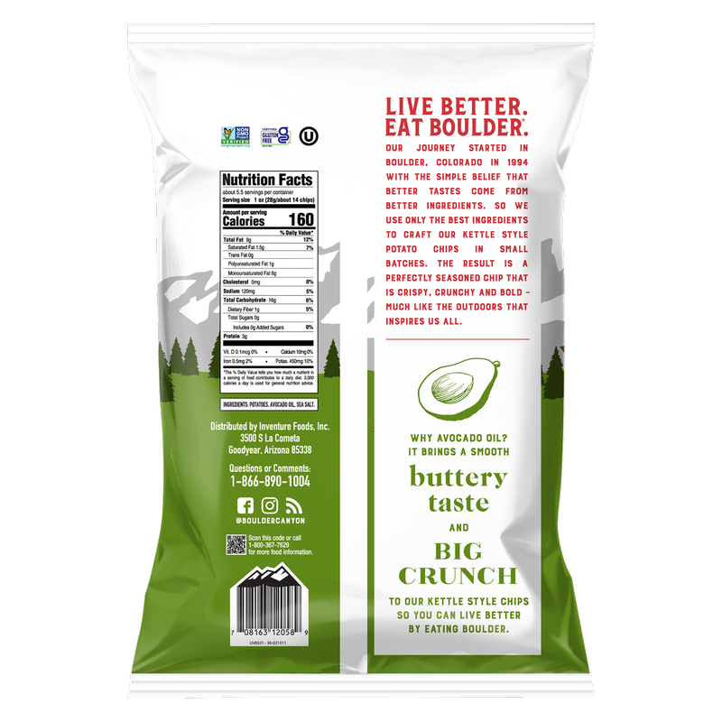 Boulder Canyon Avocado Oil Classic Sea Salt Kettle Potato Chips 5.25oz