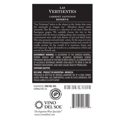 Las Vertientes Cabernet Sauvignon Reserva 750ml