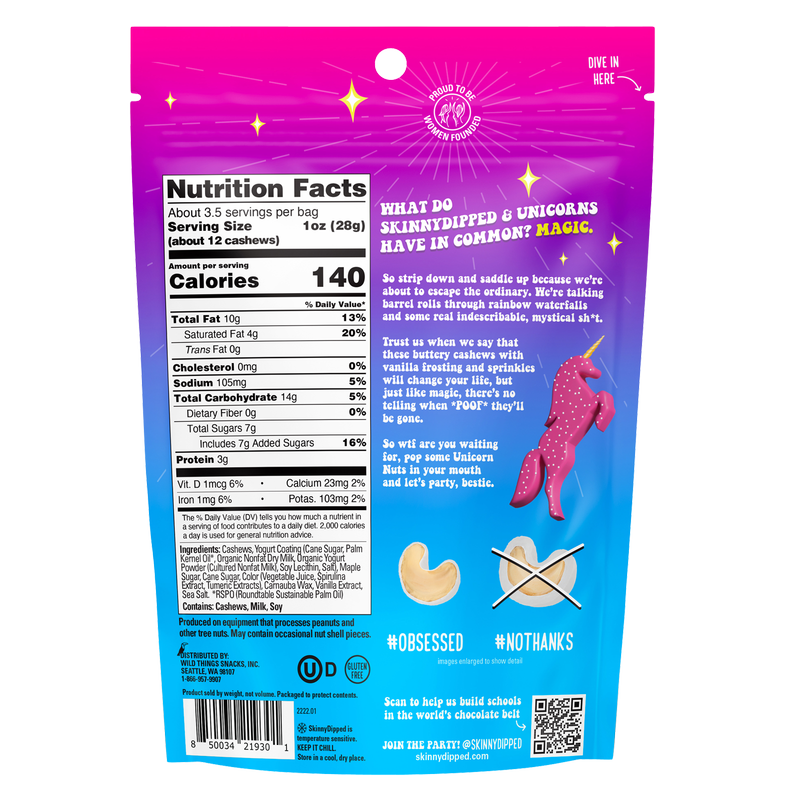 SkinnyDipped Unicorn Birthday Cake Cashews 3.5oz