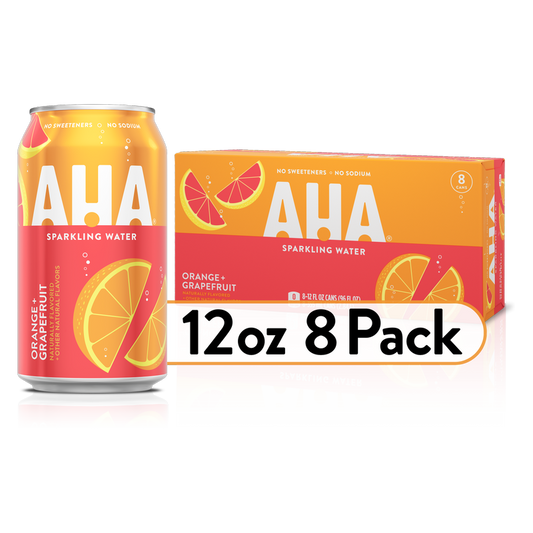 AHA Sparkling Water Orange + Grapefruit 8pk 12oz
