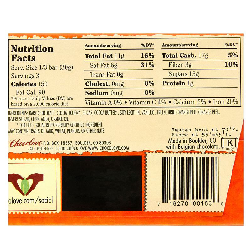 Chocolove Orange Peel Dark Chocolate 3.2oz