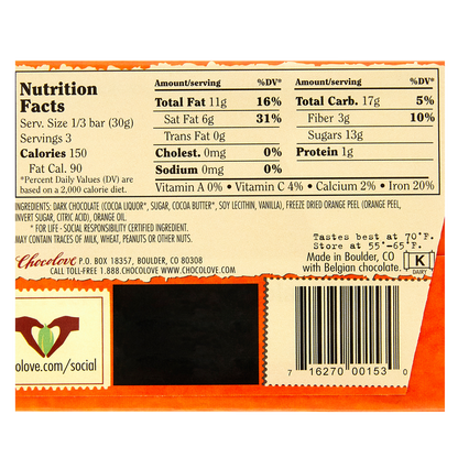 Chocolove Orange Peel Dark Chocolate 3.2oz