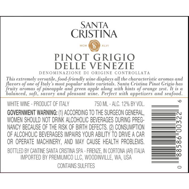 Santa Cristina Pinot Grigio 750ml Bottle