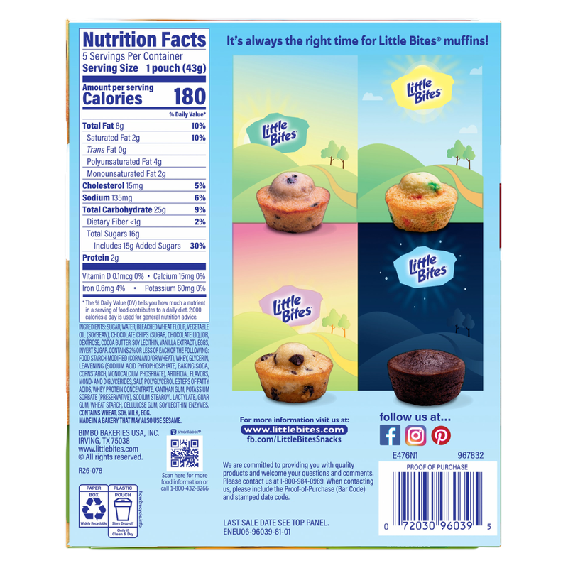 Entenmann's Little Bites Chocolatey Chip Mini Muffins, 5 packs, 7.5 oz