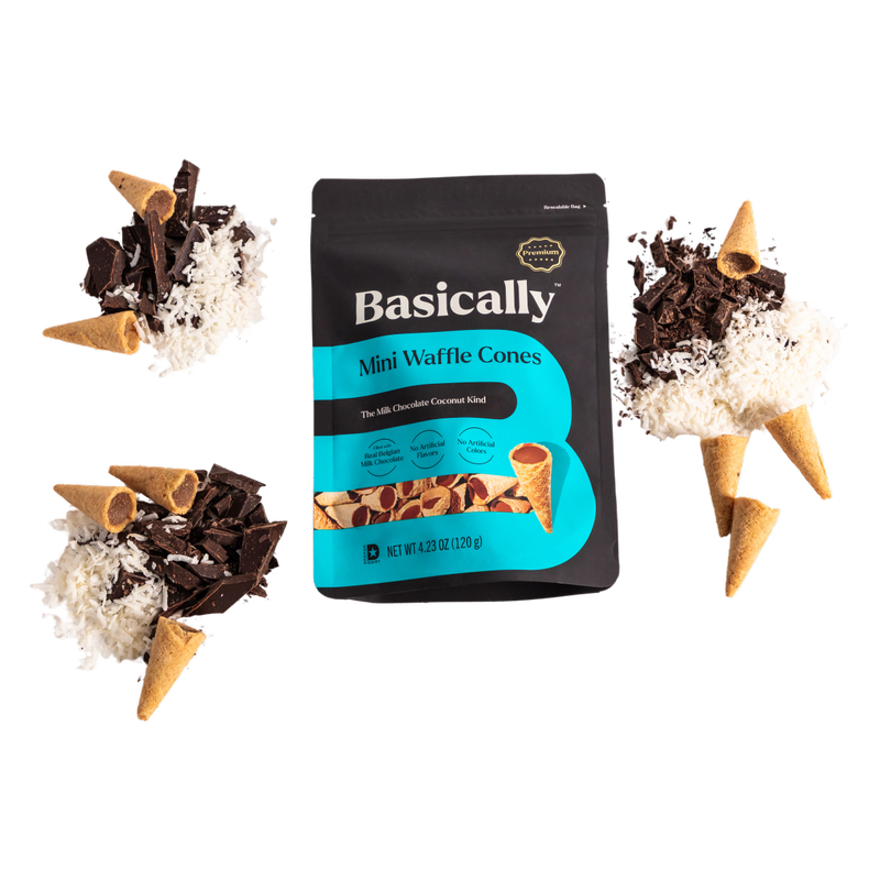 Basically Coconut & Milk Chocolate Mini Waffle Cones