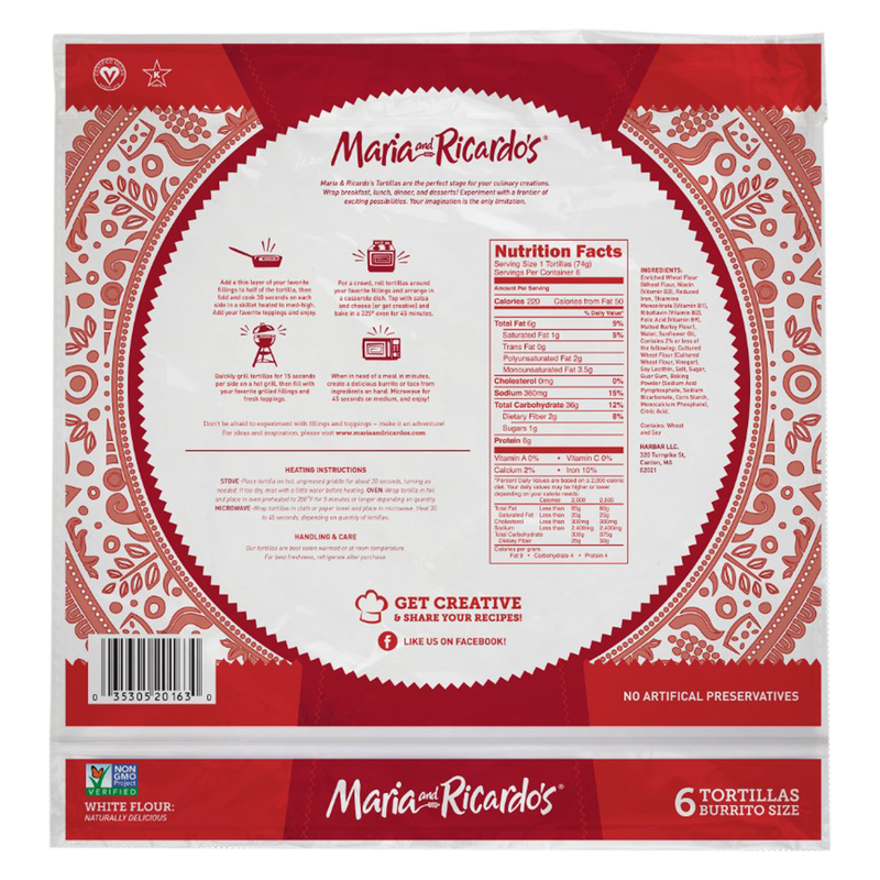 Maria & Ricardo's Burrito Size White Flour Tortillas - 15.7oz