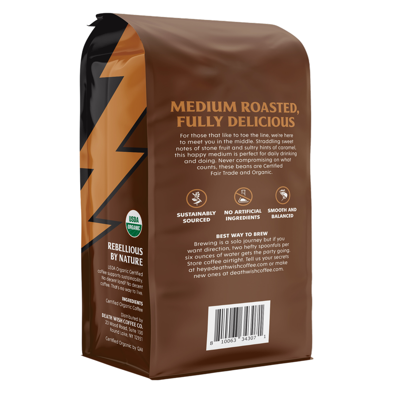 Death Wish Coffee Organic Medium Roast Whole Bean 10oz Bag