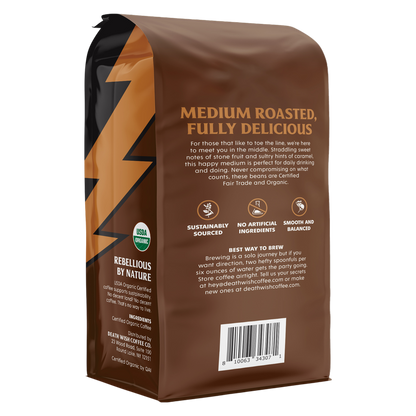 Death Wish Coffee Organic Medium Roast Whole Bean 10oz Bag