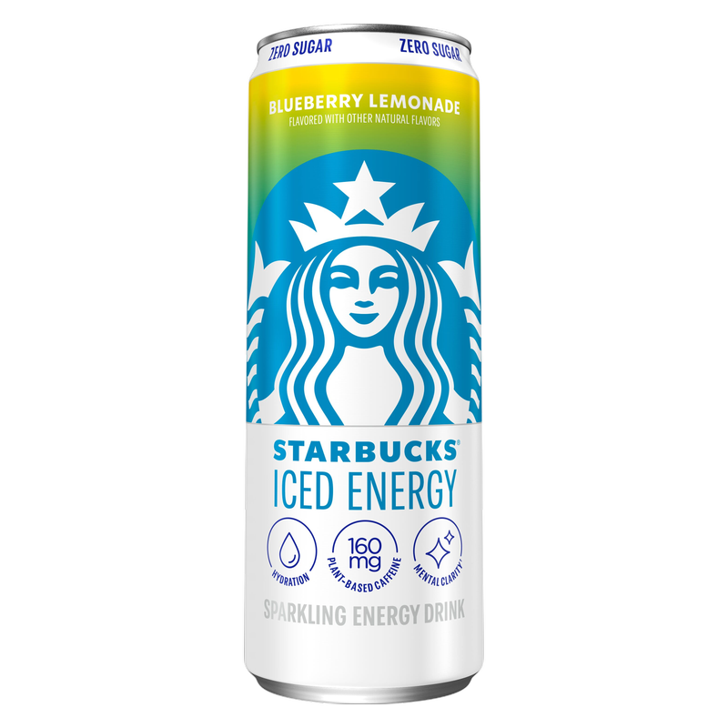 Starbucks Iced Energy Zero Sugar Sparkling Energy Drink Blueberry Lemonade 12oz Can